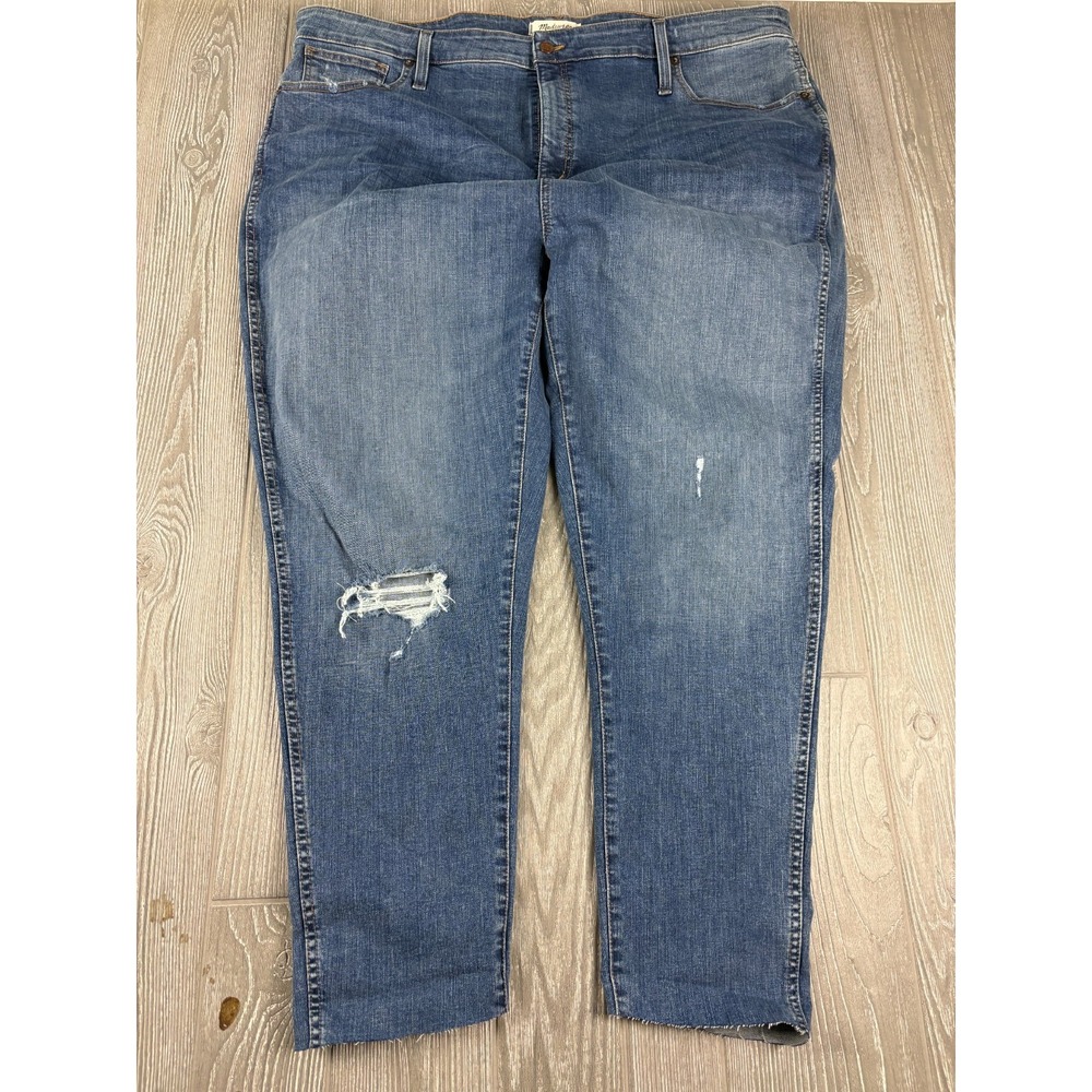 Madewell Womens Skinny Jeans Blue High Rise Cut Hem Distressed Size 37 Inseam 28